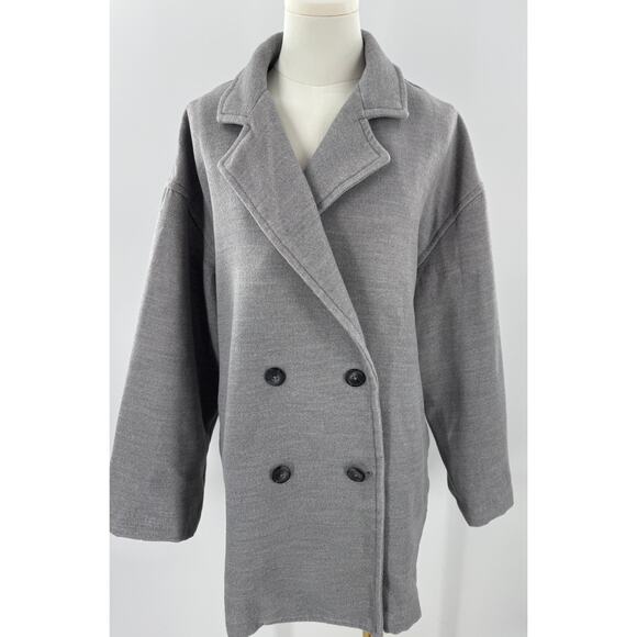 Free People Hannah Gray Coat Slouchy Double Breasted Pea Coat Blazer Medium - Picture 2 of 10